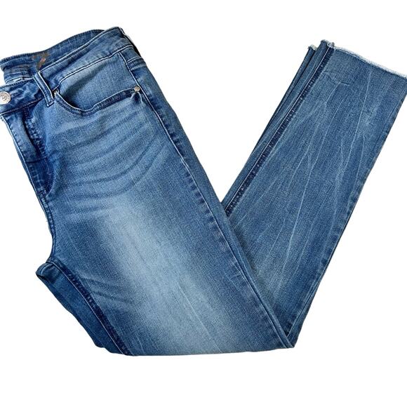 Seven7 Jeans Women Size 8 High Rise Slim Straight Blue Stone Wash Raw Hem Denim - Picture 4 of 10